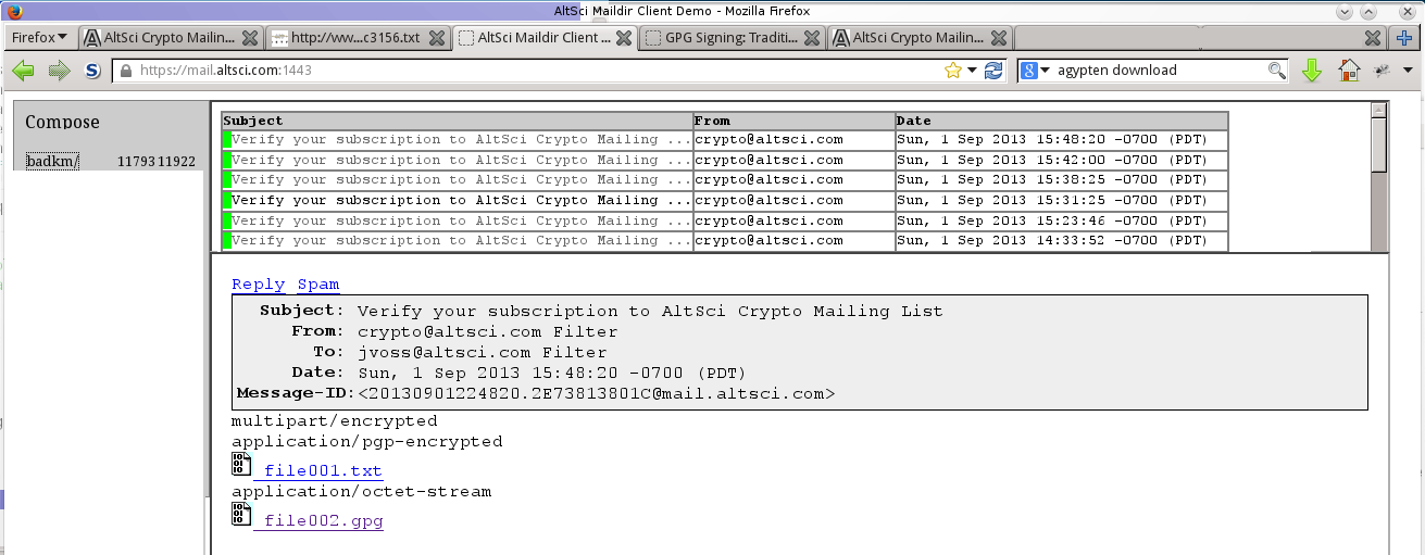 AltSci Crypto Mailing List in progress